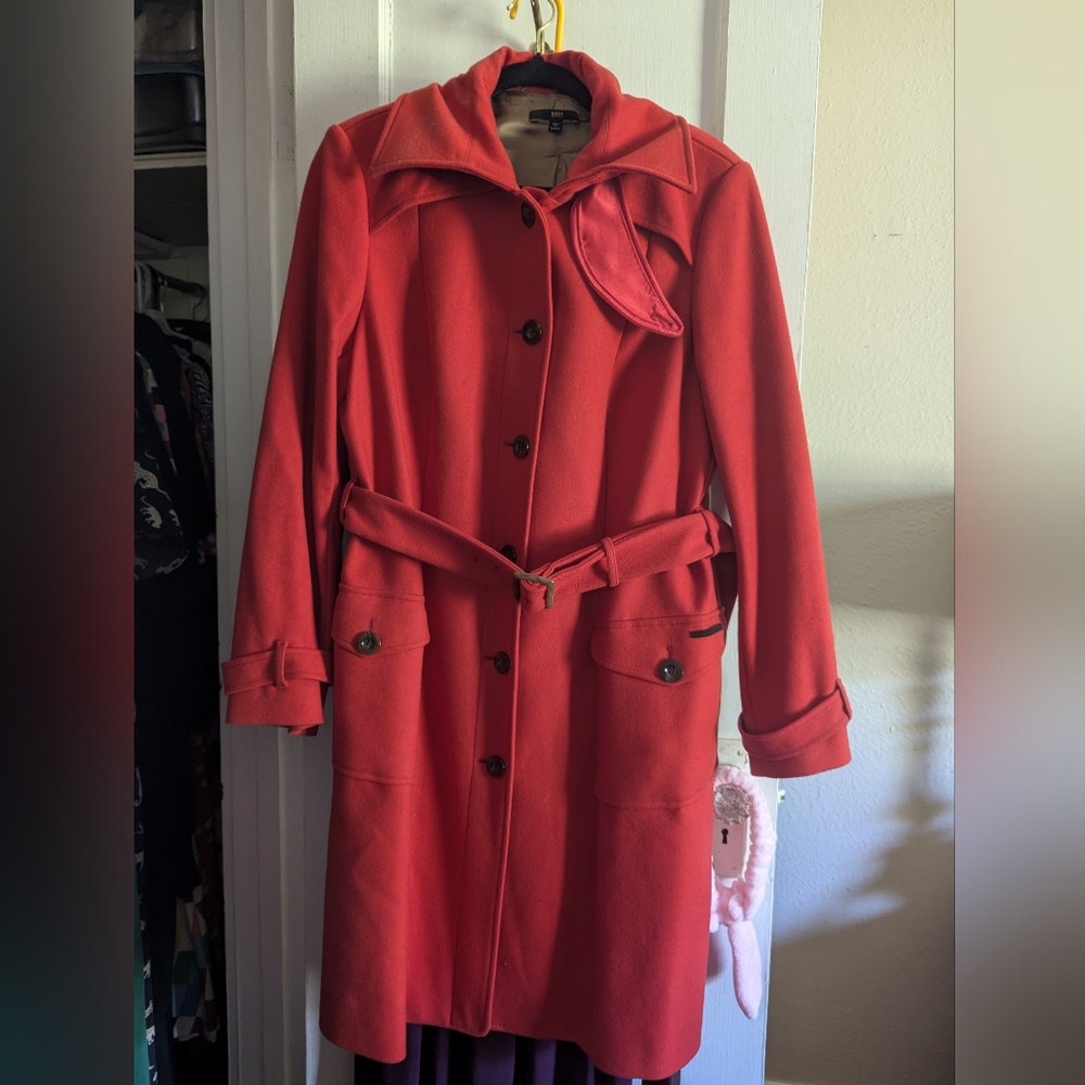 Hugo Boss red wool winter coat 12 NWOT
